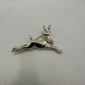 Vintage Silver & Gold-Tone Reindeer Brooch Lapel Pin